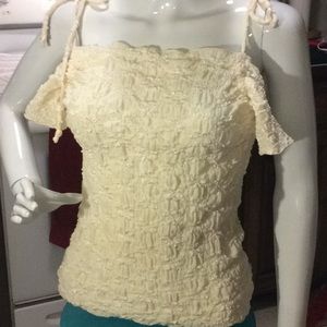 La Belle Ivory Crinkle Tie Sleeve Stretchy Top